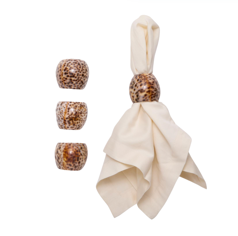 Tiger Cowrie Shell Napkin Holders, Set of 4