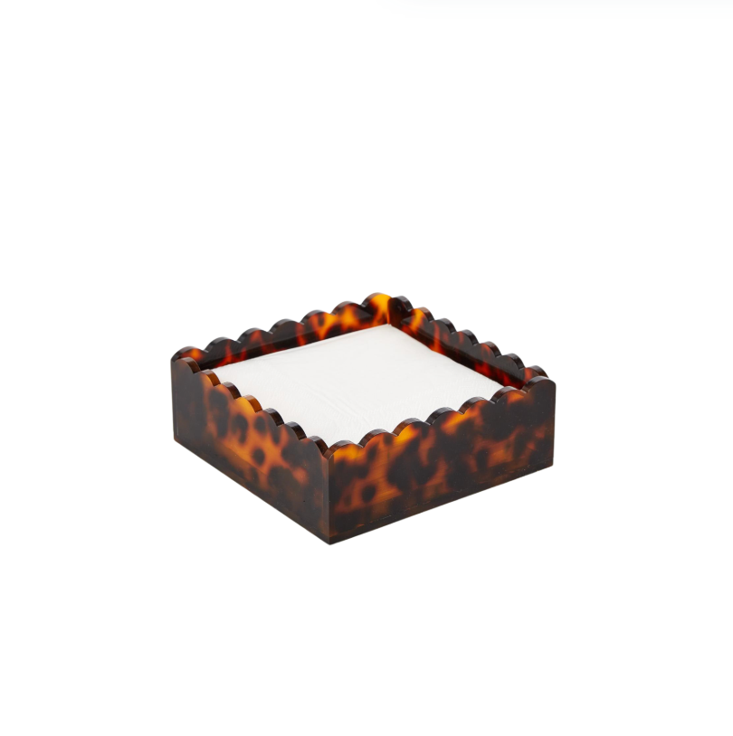 Tortoise Print Scalloped Edge Acrylic Cocktail Napkin Holder