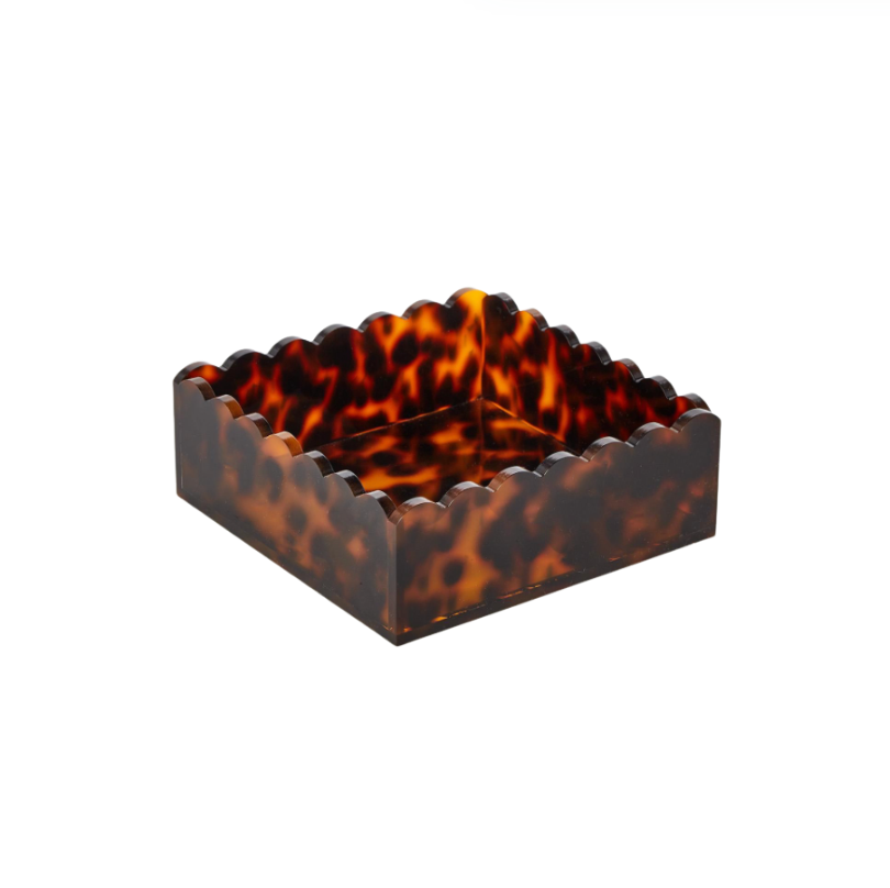Tortoise Print Scalloped Edge Acrylic Cocktail Napkin Holder