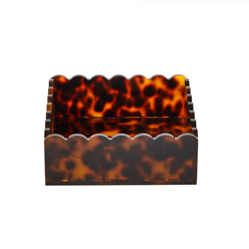 Tortoise Print Scalloped Edge Acrylic Cocktail Napkin Holder