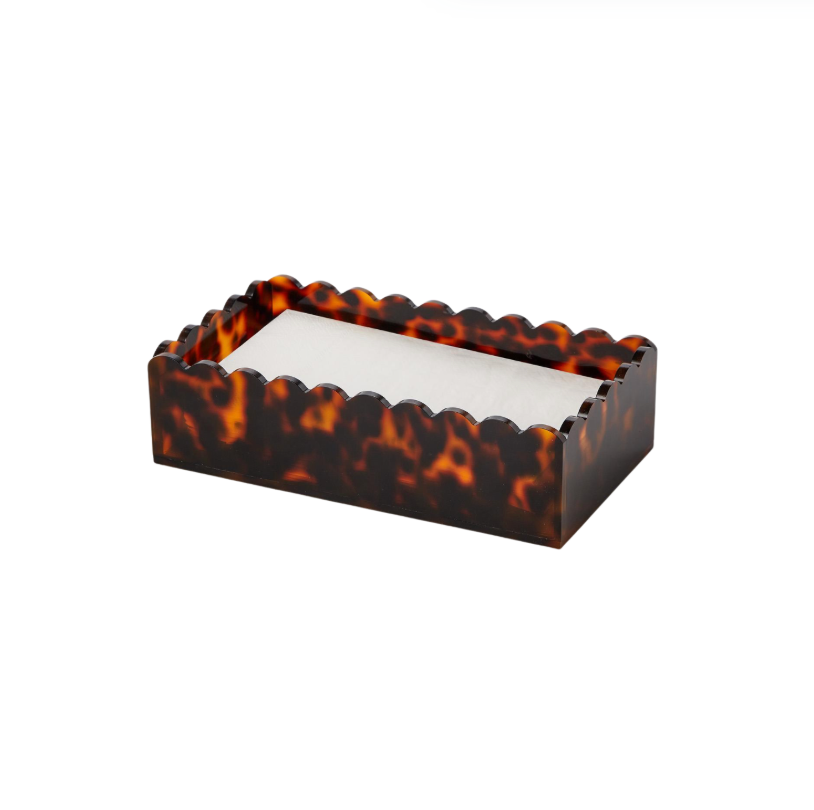 Tortoise Print Scalloped Edge Acrylic Guest Towel / Utensil Napkin Holder