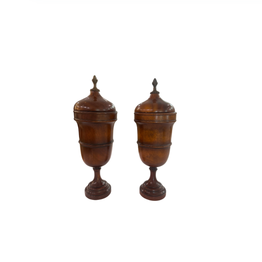 Vintage Mahogany Urns, A Pair