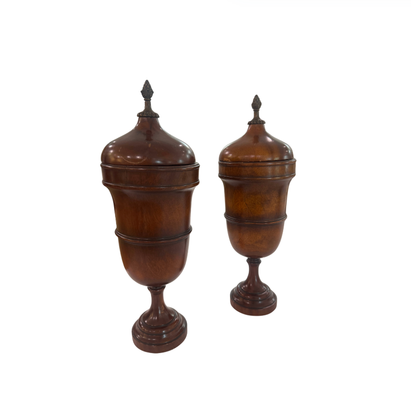 Vintage Mahogany Urns, A Pair