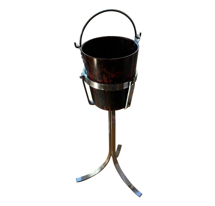 1970s Faux Tortoiseshell and Chrome Champagne Bucket