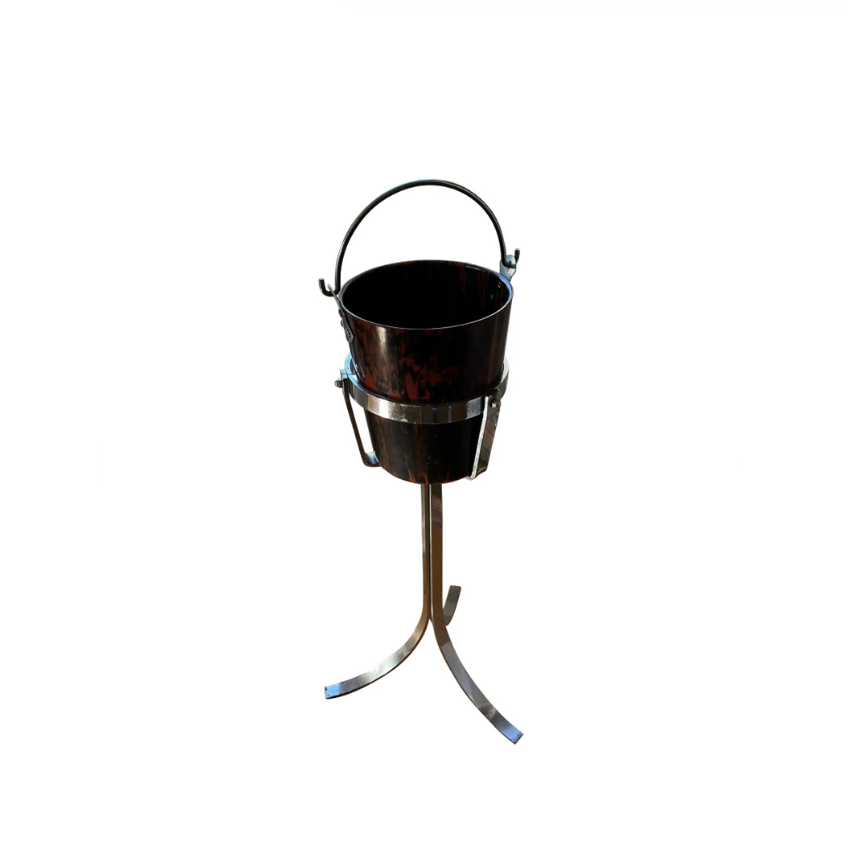 1970s Faux Tortoiseshell and Chrome Champagne Bucket