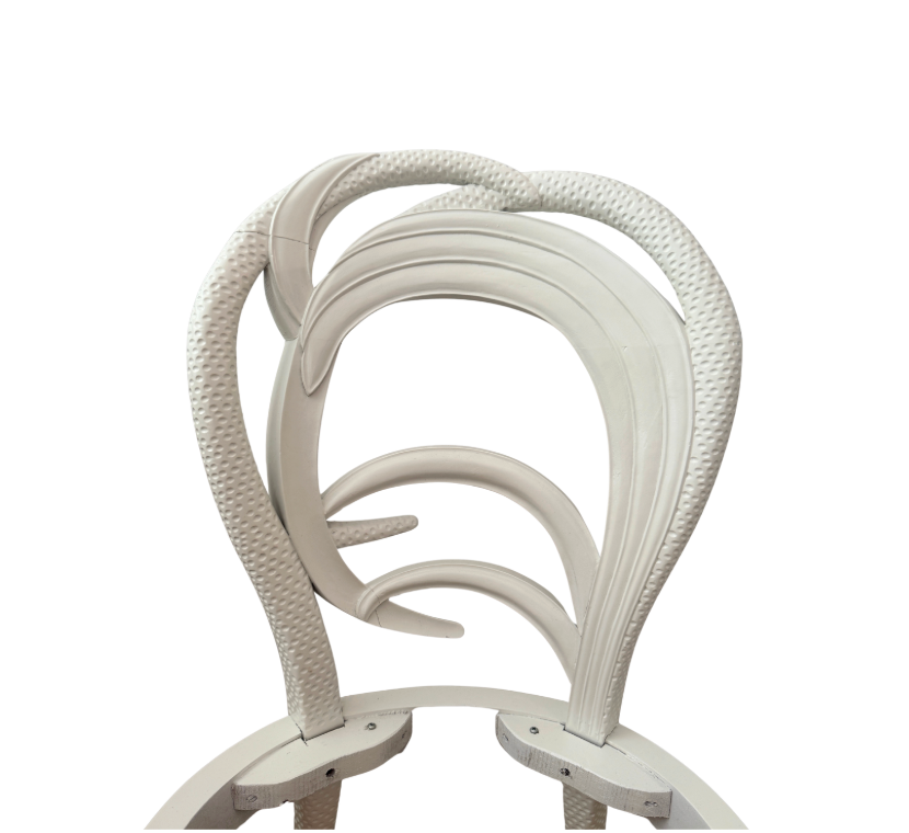 1980s Frances Elkins Style Carved Solid Wood Palm Frond Chairs, Set of 4