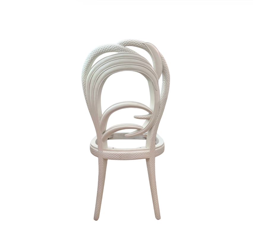 1980s Frances Elkins Style Carved Solid Wood Palm Frond Chairs, Set of 4