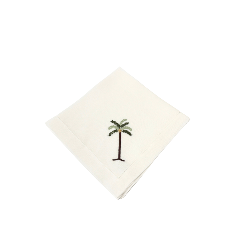 Coco Palm Embroidered Linen Dinner Napkin, Set of 4