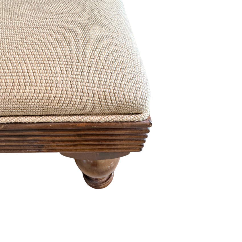 Walnut Ottoman Reupholstered in Italian Sisal Fabric