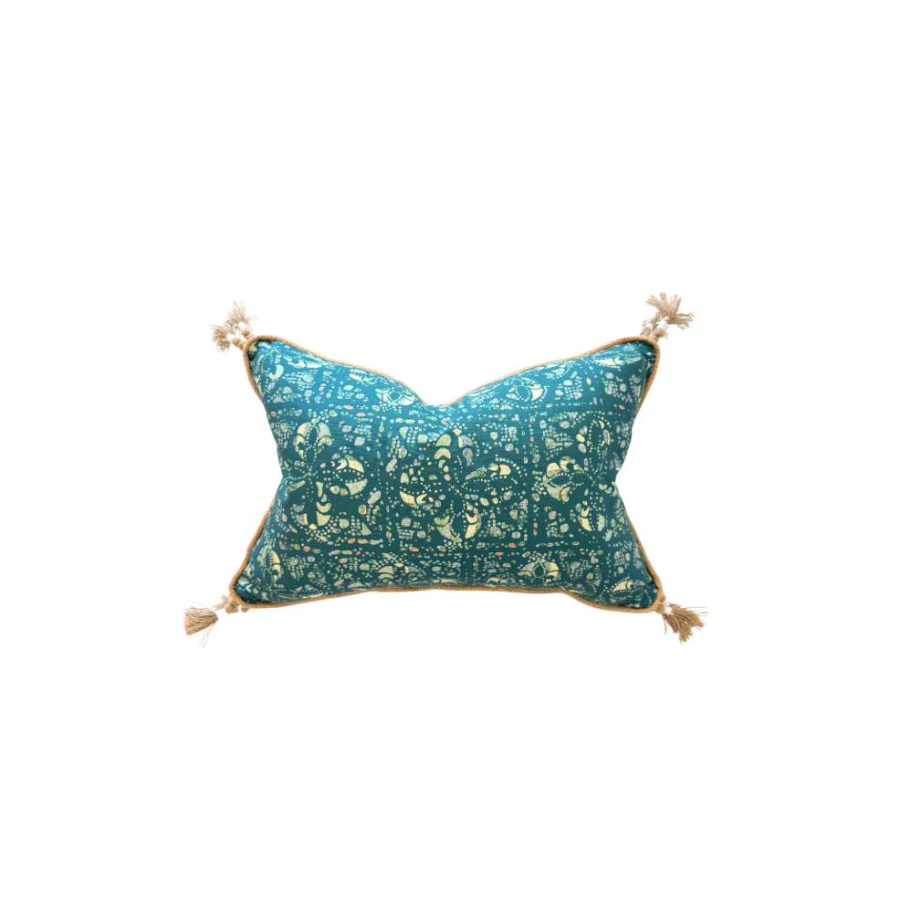 Lumbar Island Breeze Pillow in Jade with Tassel Detail