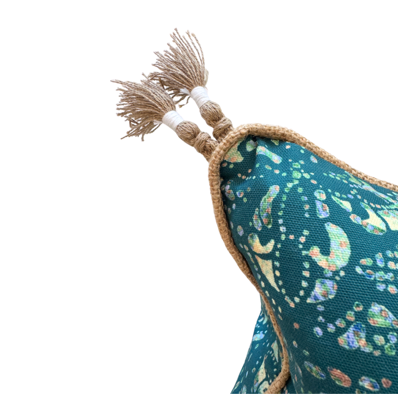 Lumbar Island Breeze Pillow in Jade with Tassel Detail