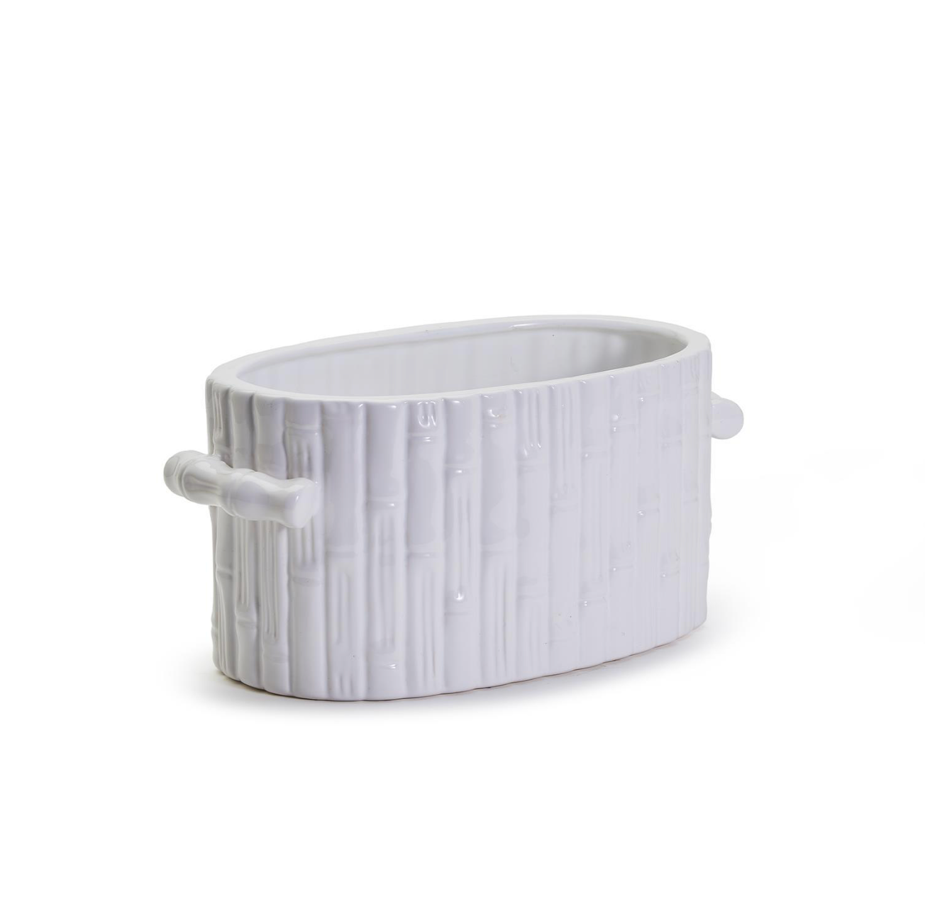 Faux Bamboo Ceramic Oval Centerpiece / Cachepot with Handles
