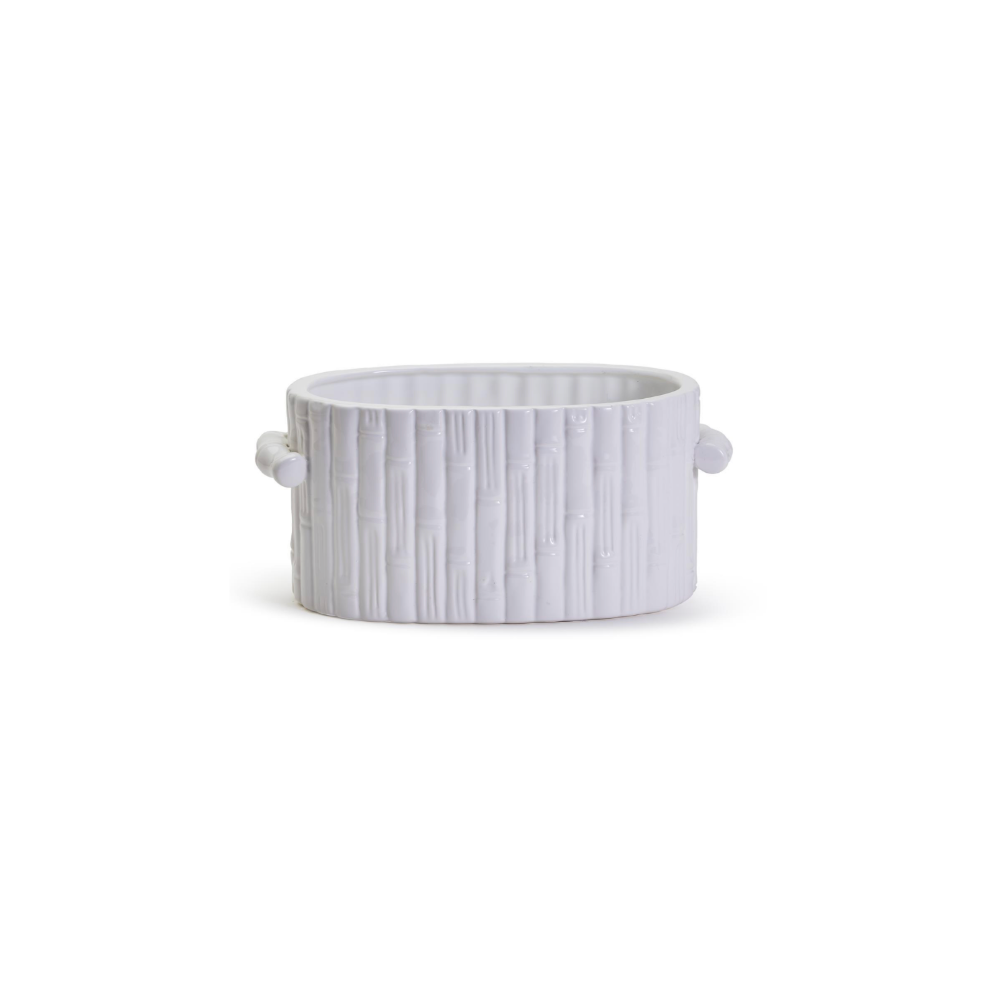 Faux Bamboo Ceramic Oval Centerpiece / Cachepot with Handles