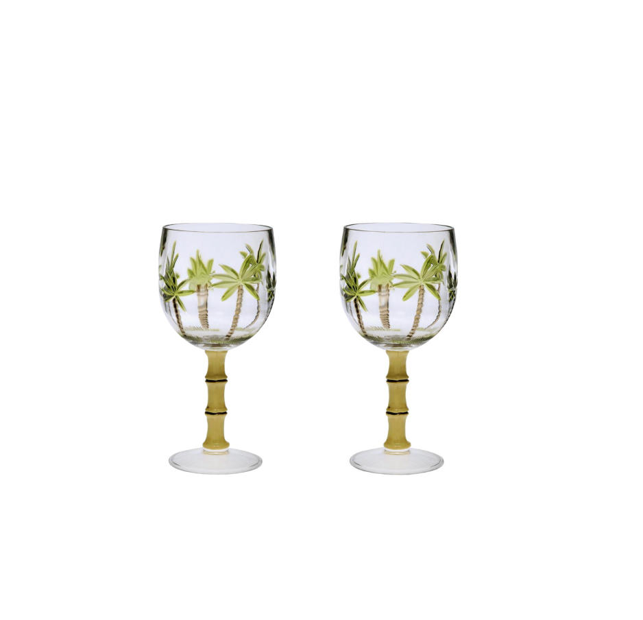 Tropical Palm Acrylic Wine Glass, Set of 2