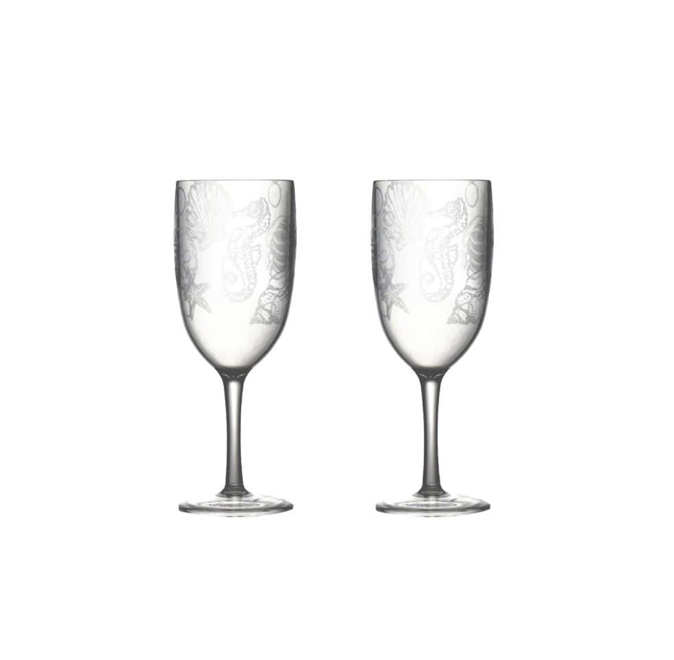 Coastal Etched Acrylic Wine Glasses, Set of 2