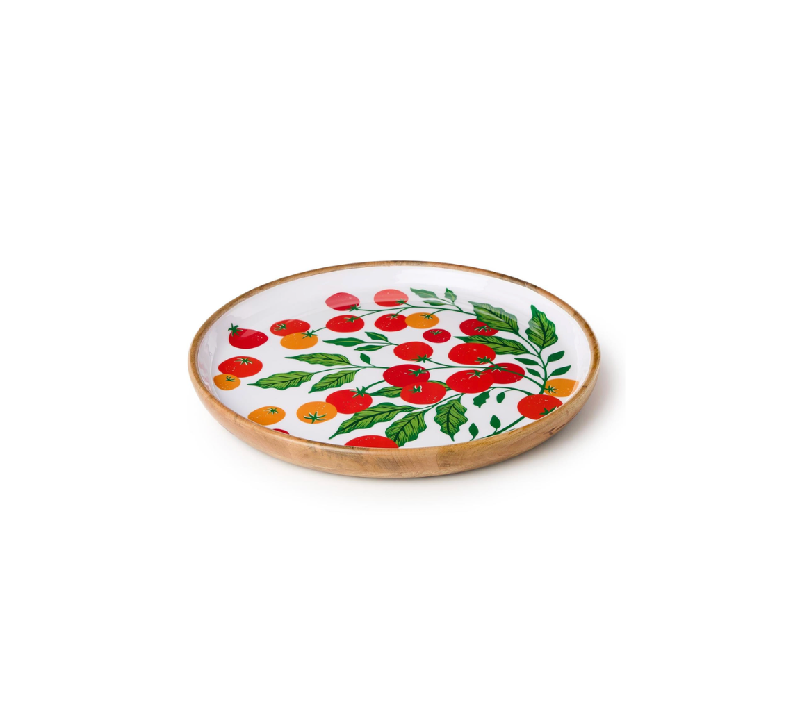 Garden Harvest Hand-Crafted Wood Round Tray
