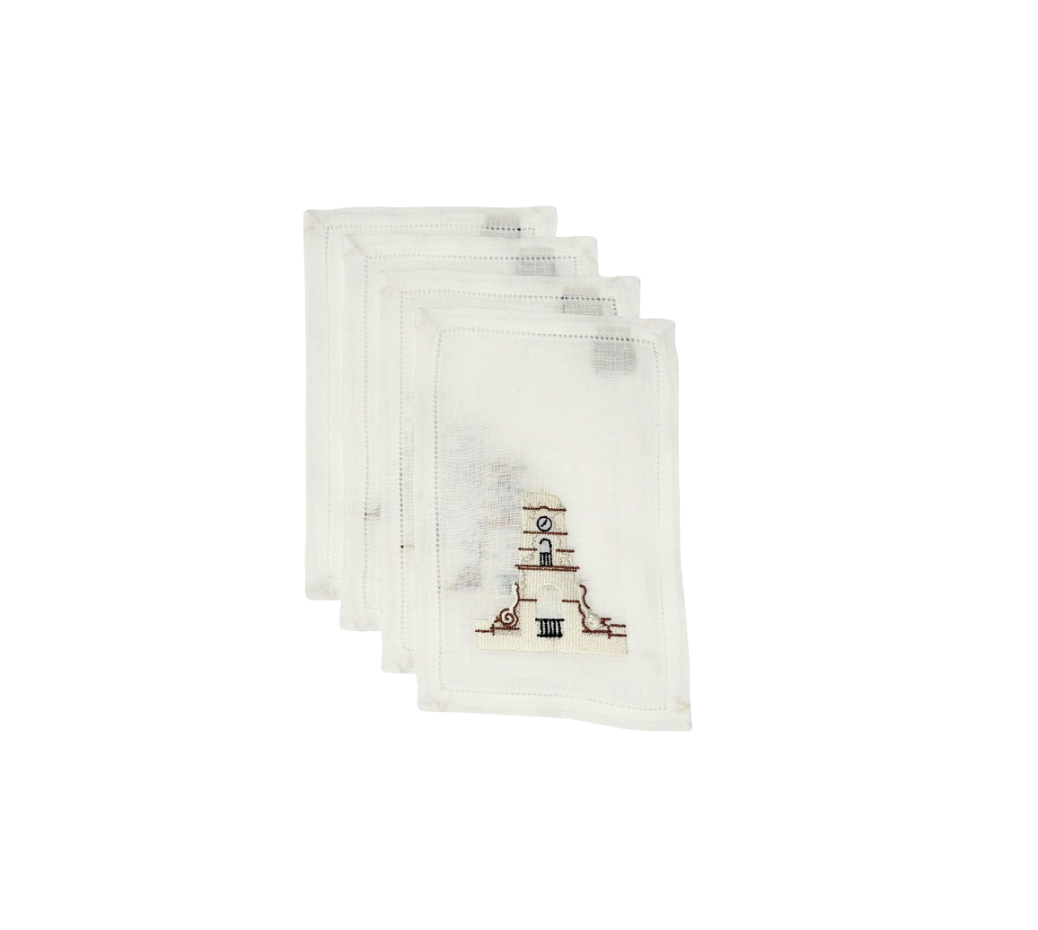 Clock Tower Embroidered Cocktail Napkin, Set of 4