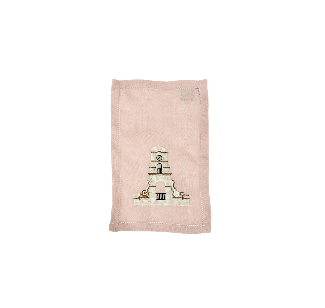 Clock Tower on Pale Pink Linen Cocktail Napkins, Set of 4