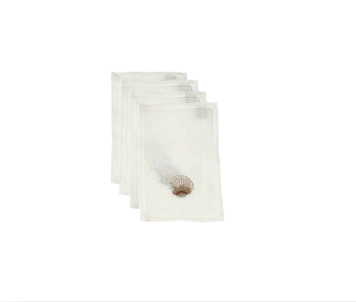 Scallop Shell Embroidered on Cocktail Napkin, Set of 4