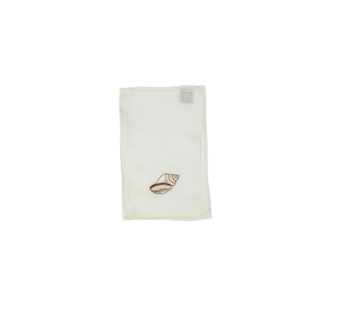 Conch Shell Embroidered on Cocktail Napkin, Set of 4