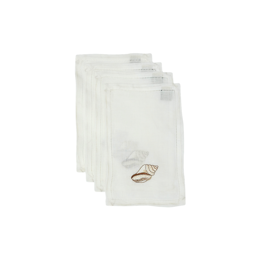Conch Shell Embroidered on Cocktail Napkin, Set of 4