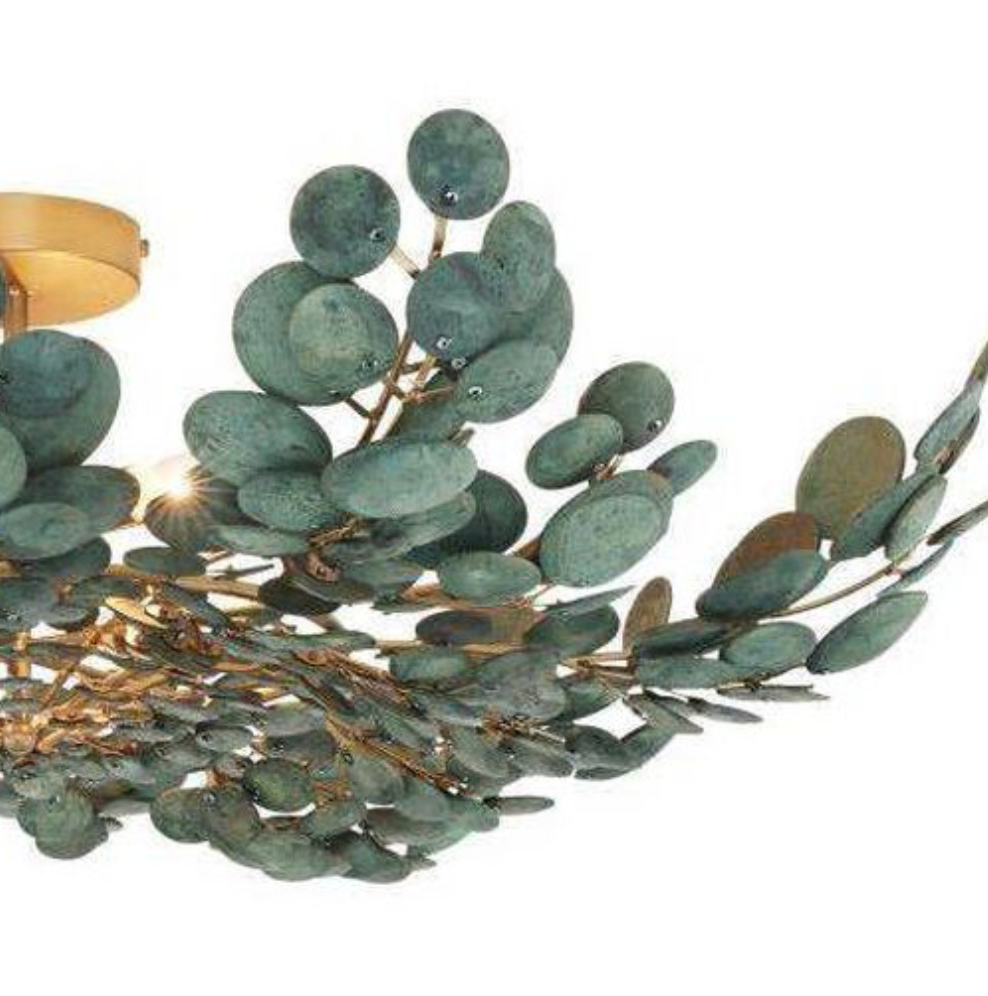 Bilal Eucalyptus Coconut Shell and Antique Brass Flush Mount Ceiling Light