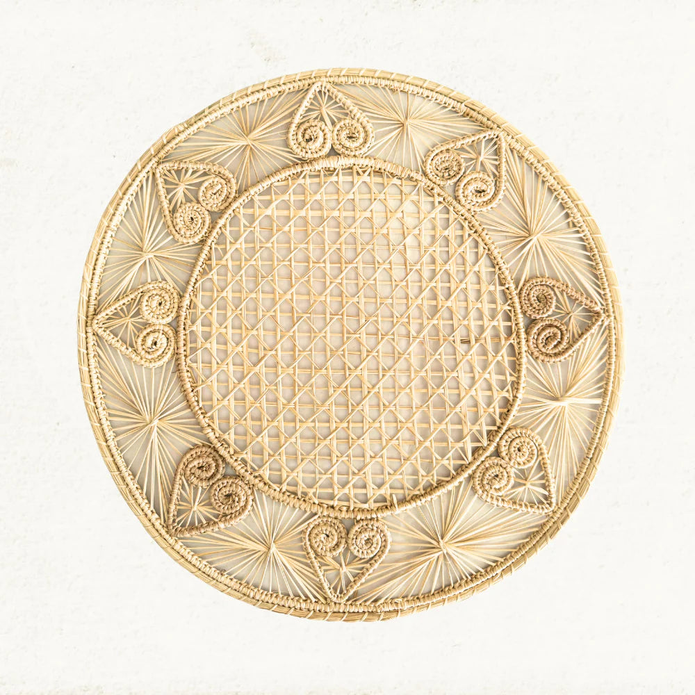 Handwoven Heart Caracol Iraca and Straw Placemat