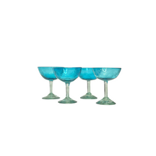 Hand Etched Aqua Margarita Glasses, Set of 4