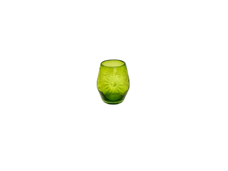 Hand Etched Green Stemless Wine Glasses, Set of 4