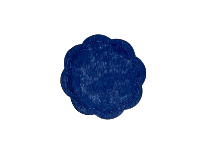 Navy Blue Linen with Blue Embroidery Round Placemats, Set of 4