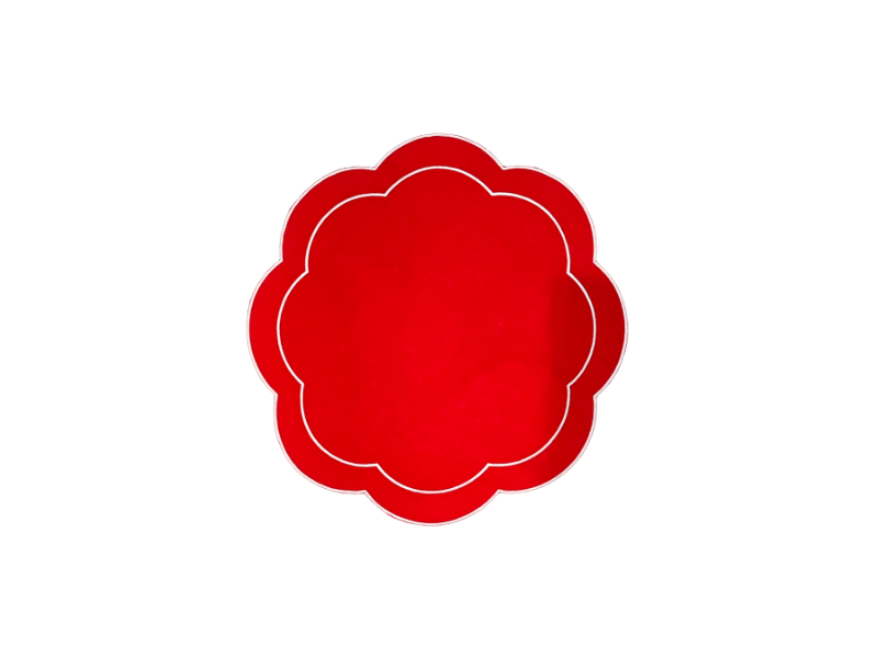 Red Linen with White Embroidery Round Placemats, Set of 4