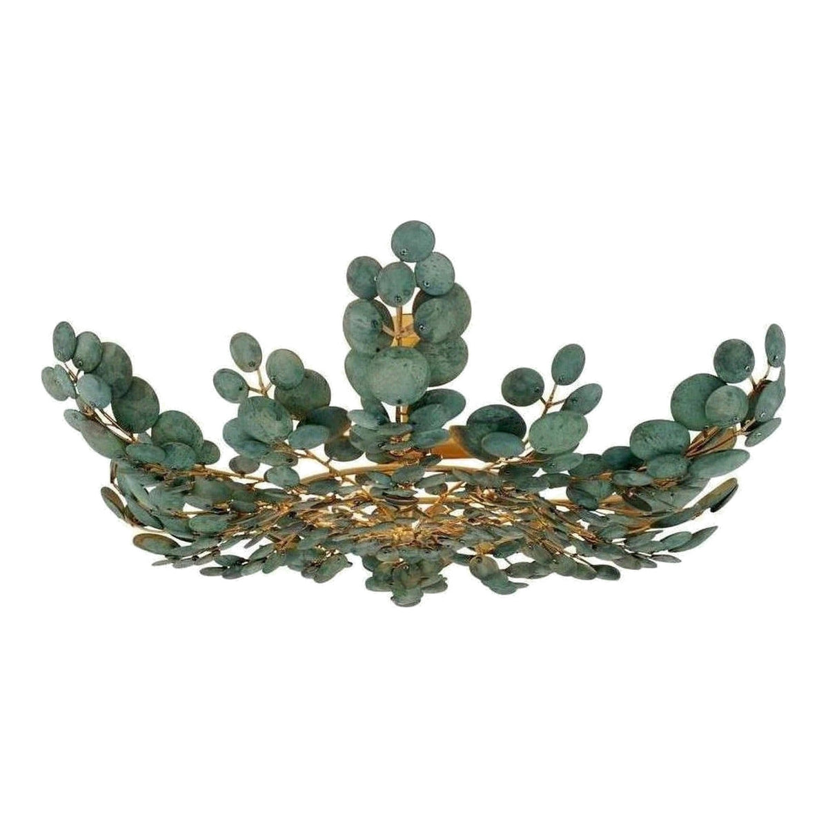 Bilal Eucalyptus Coconut Shell and Antique Brass Flush Mount Ceiling Light ceiling light on white