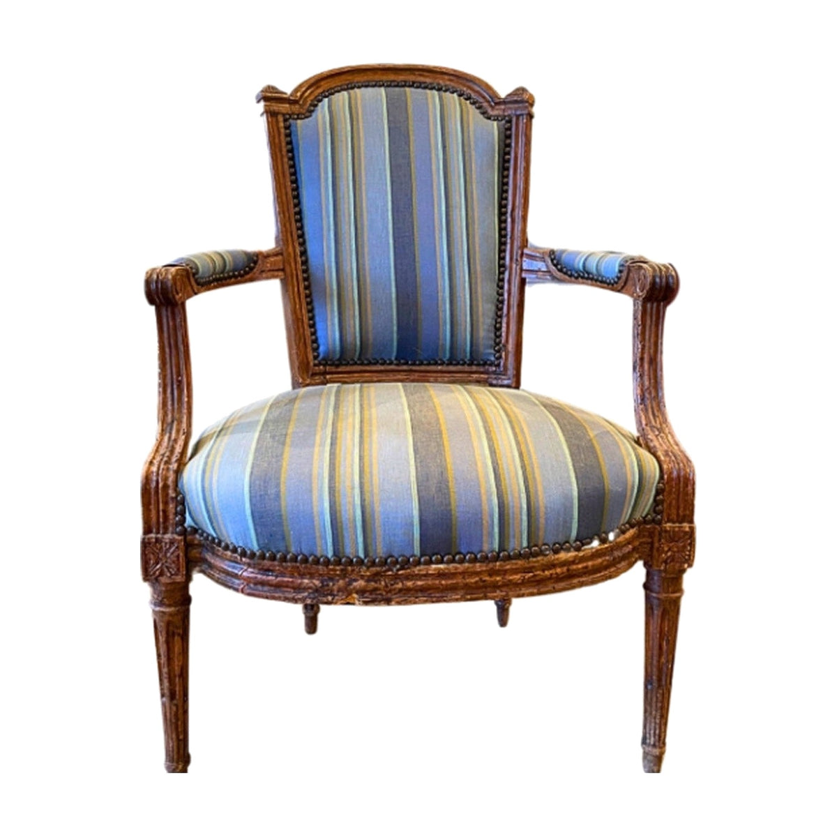 Blue Stripe Louis XVI Armchair on a white background