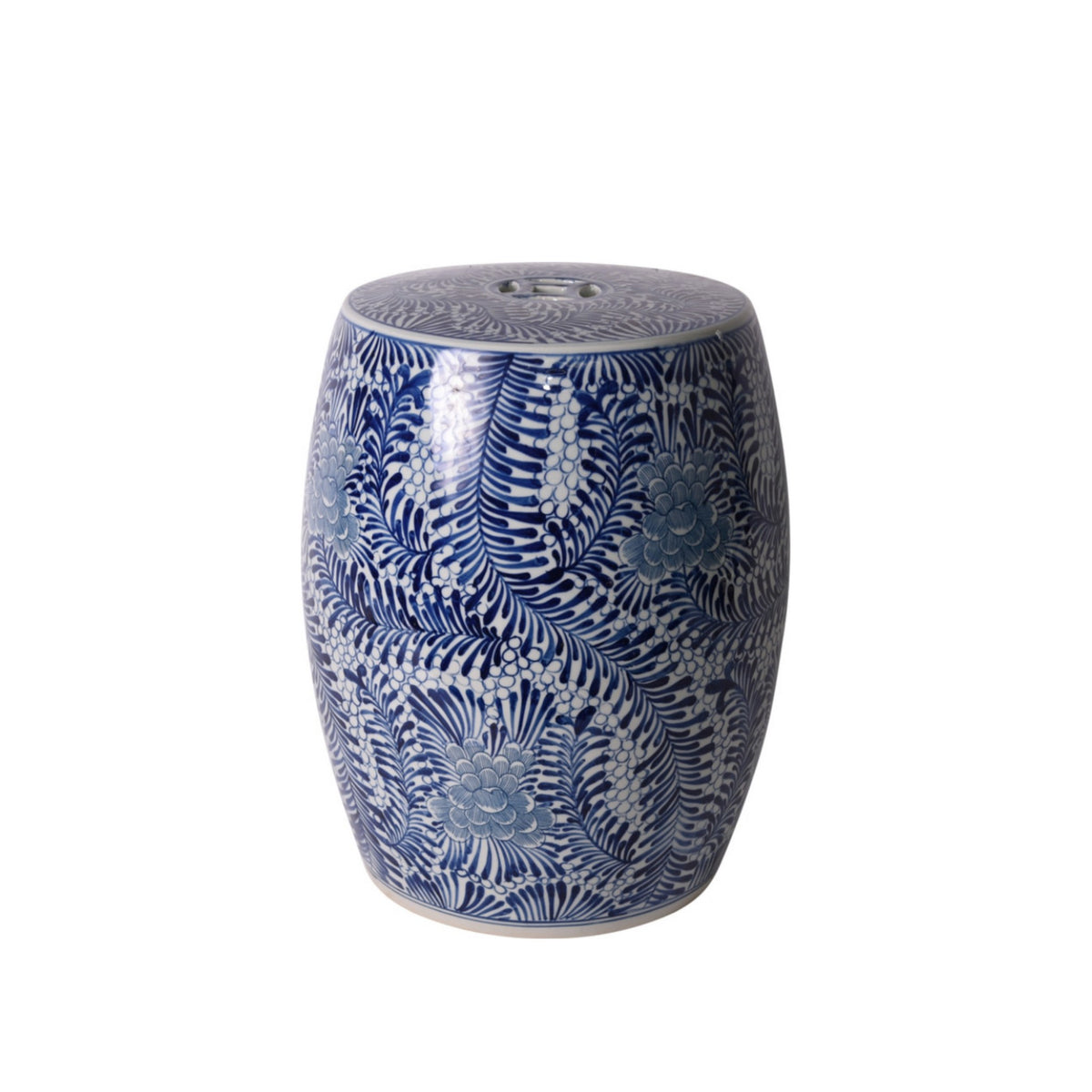 Blue & White Blooming Flowers Porcelain Garden Stool on a white background