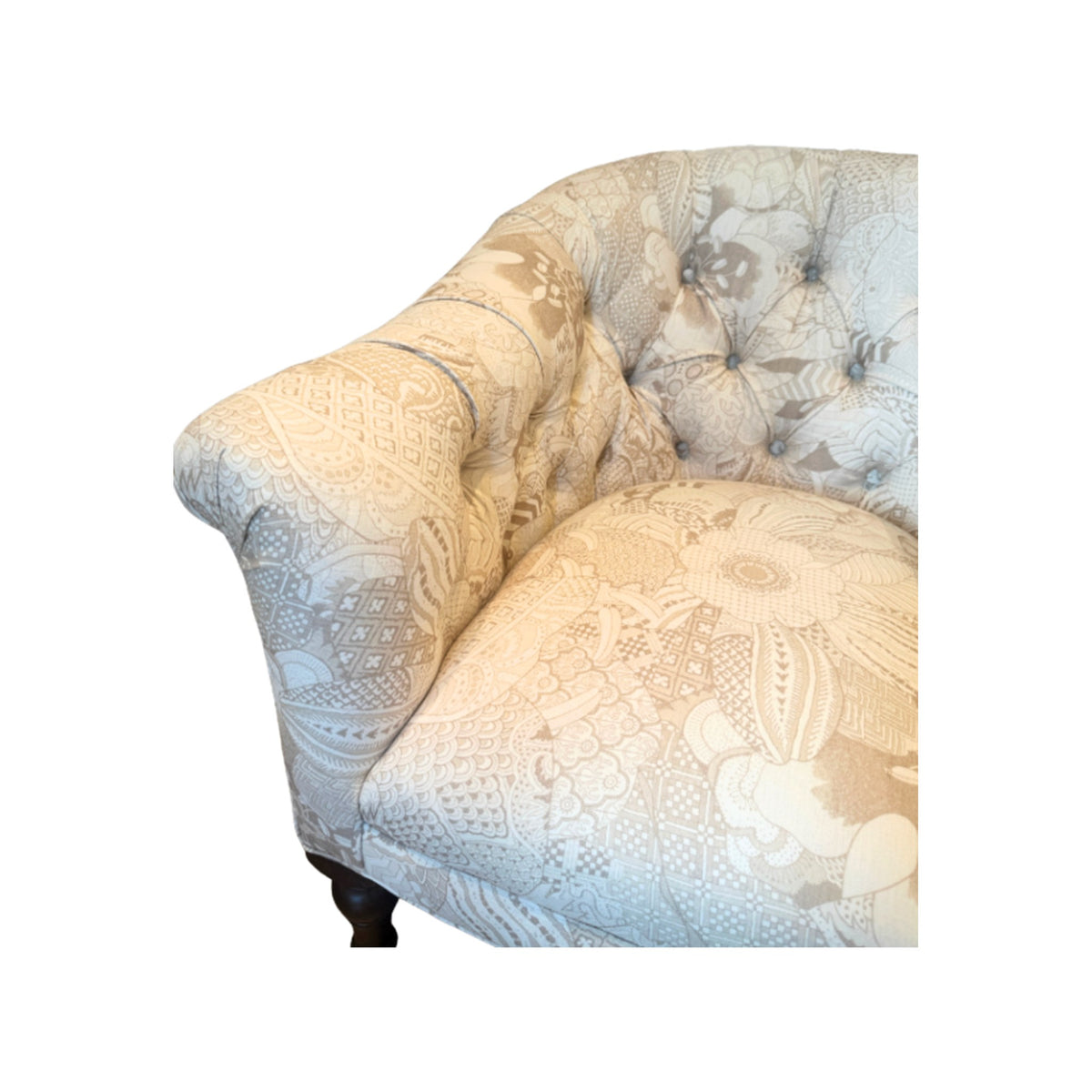 Carlyle Beige English Style Tufted Barrel-Back Chair on a white background