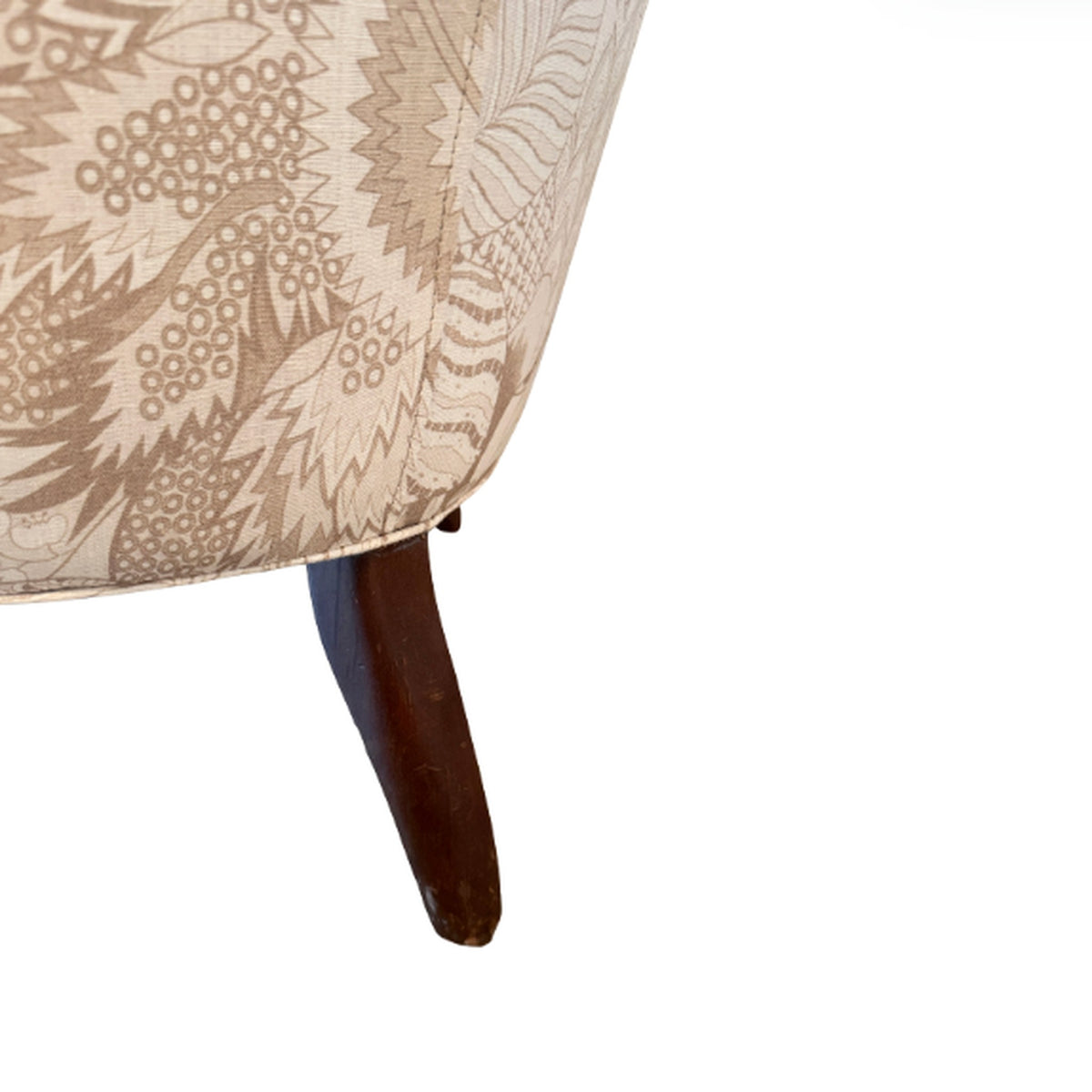 Carlyle Beige English Style Tufted Barrel-Back Chair on a white background