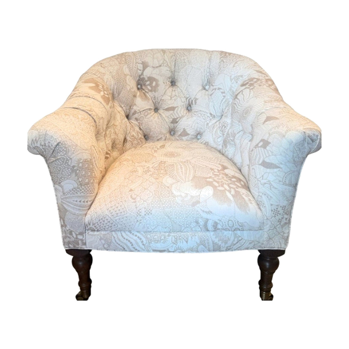 Carlyle Beige English Style Tufted Barrel-Back Chair on a white background