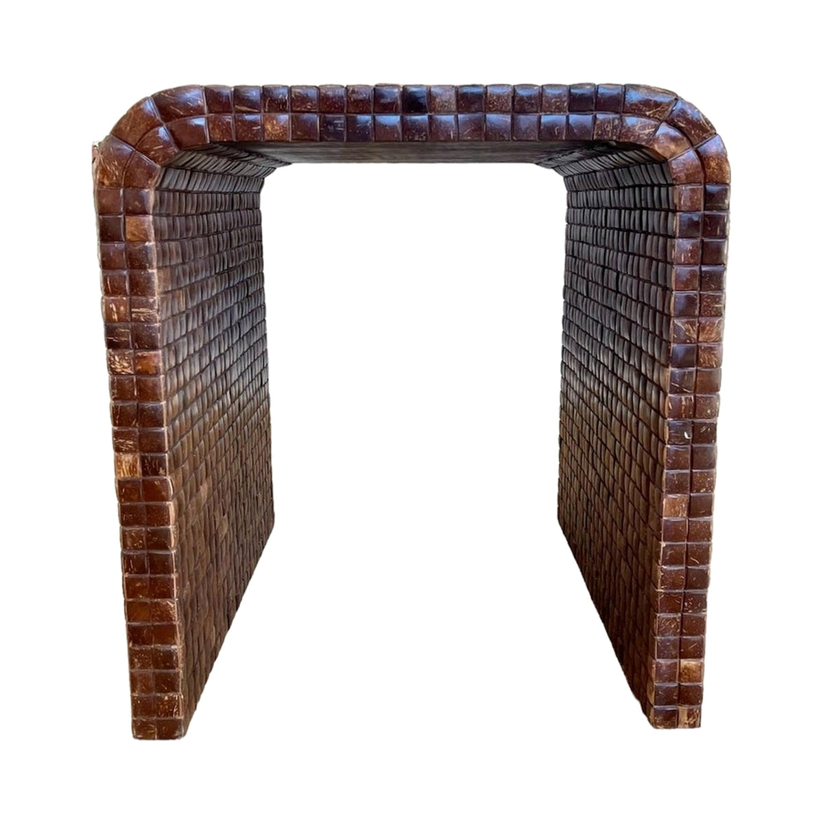 Vintage Tesselated Coconut Husk Side Table on a white background