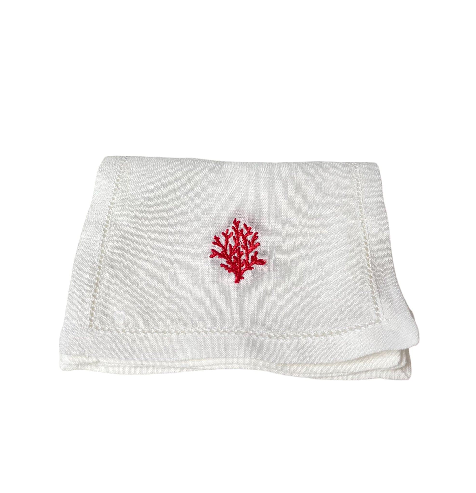 Red Coral Branch Cocktail Napkins, Set of 4