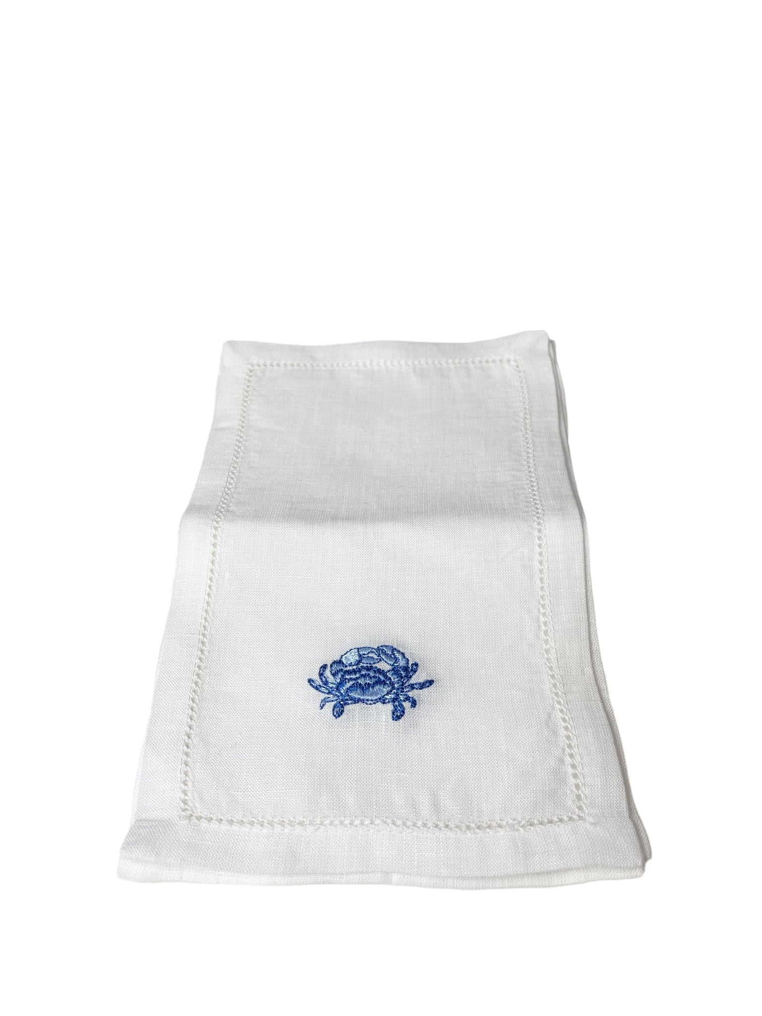 Blue Crab on White Linen Cocktail Napkins, Set of 4
