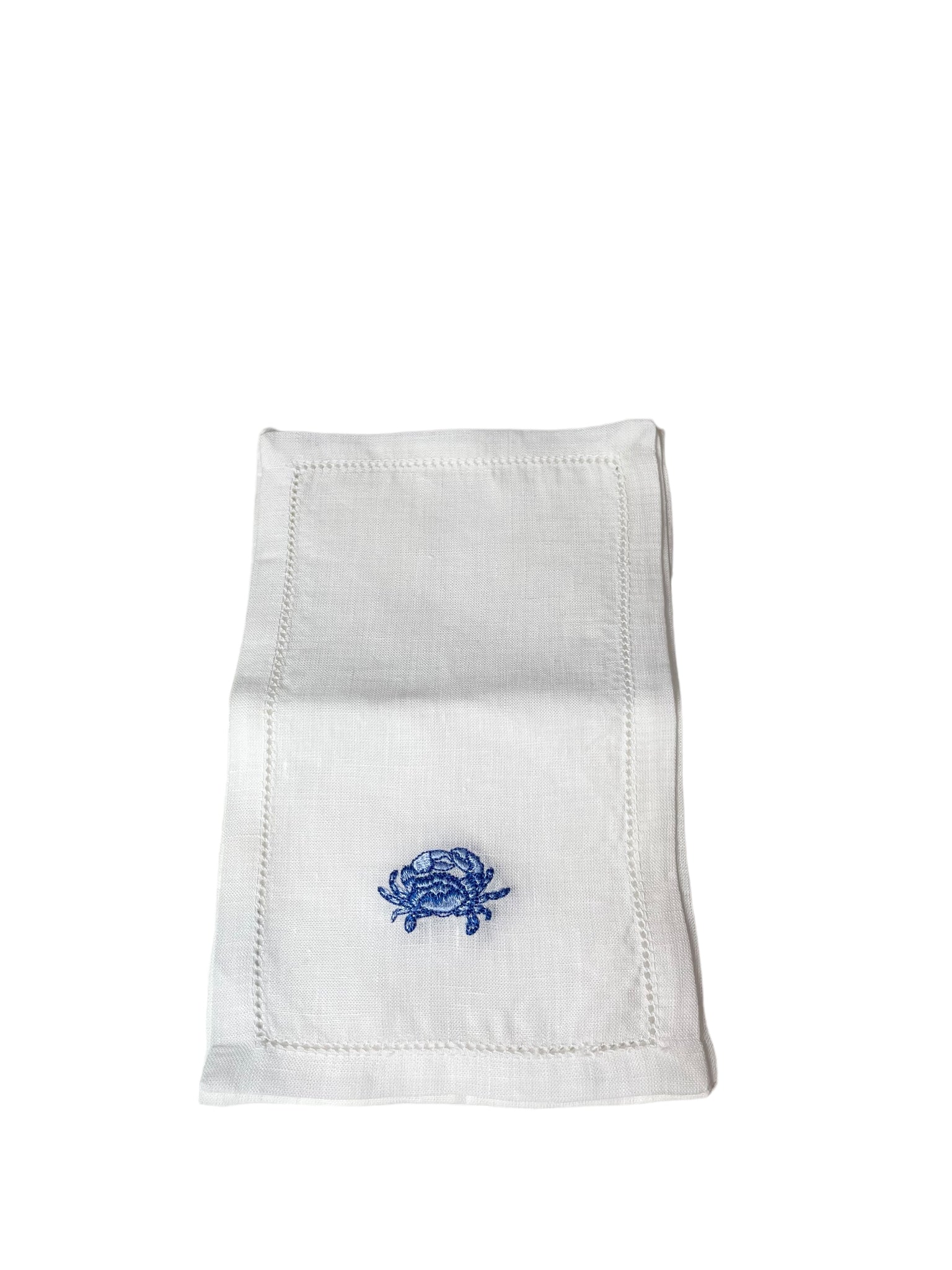 Blue Crab on White Linen Cocktail Napkins, Set of 4