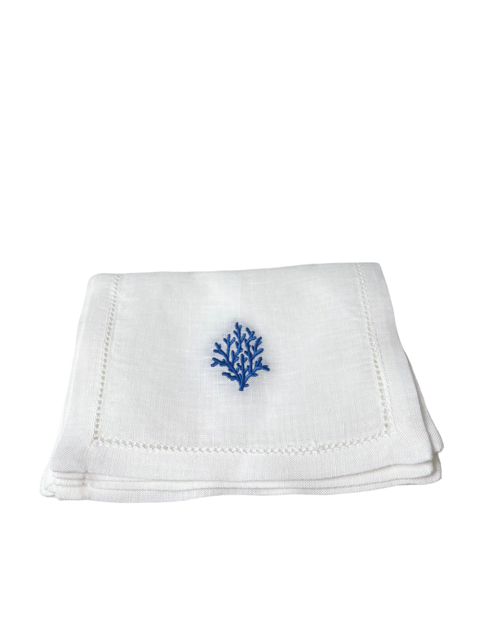 French Blue Coral Cocktail Napkins, Set of 4