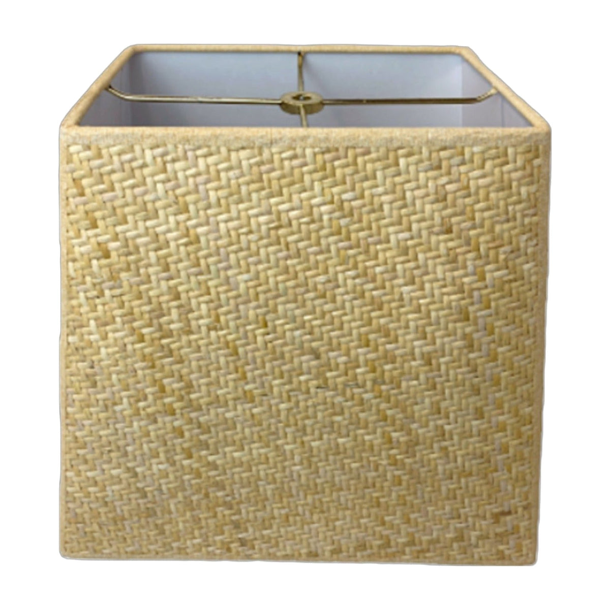 Danielle Rollins Home Woven Wicker Herringbone Tapered Square Lampshade on white