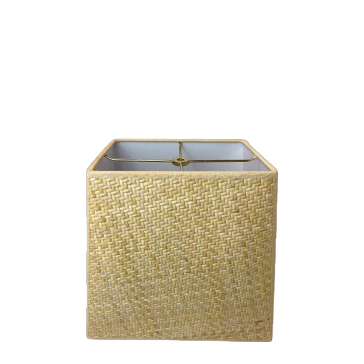 Danielle Rollins Home Woven Wicker Herringbone Tapered Square Lampshade on white