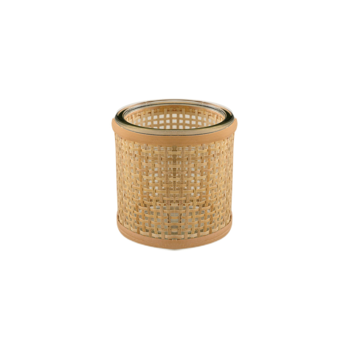 Haiphong Cane Weaved Glass Votive on a white background