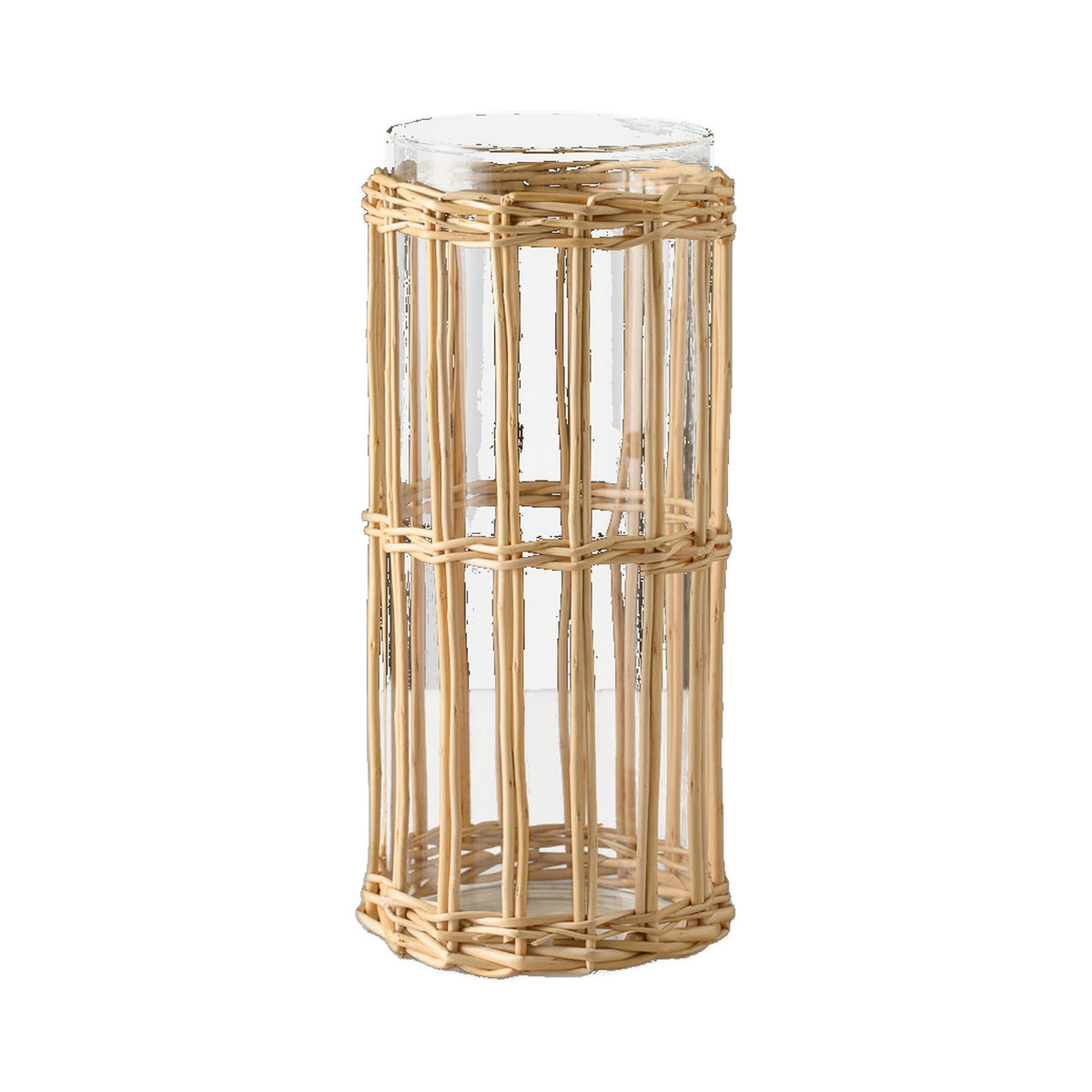 Tall Halong Cane Weaved Glass Hurricane on a white background