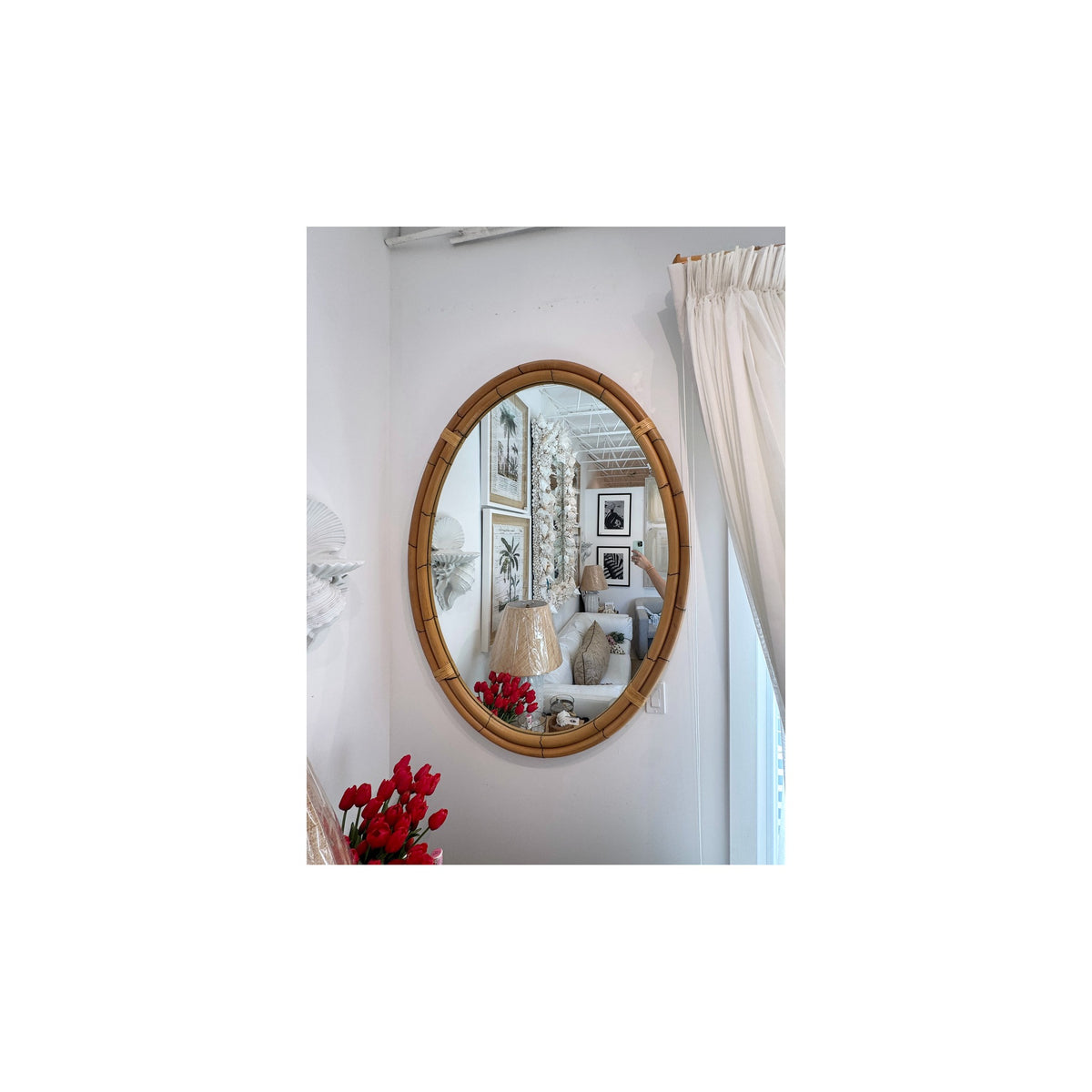 Donghia Bamboo/Rattan Large Oval Wall Mirror