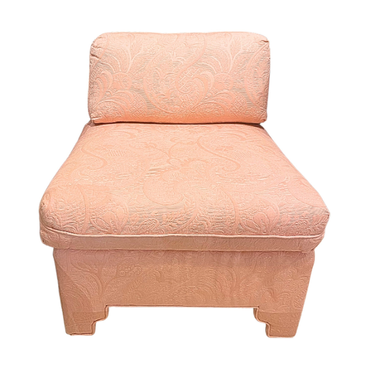 NEW Danielle Rollins Custom Coral Embroidered Slipper Chair on a white background