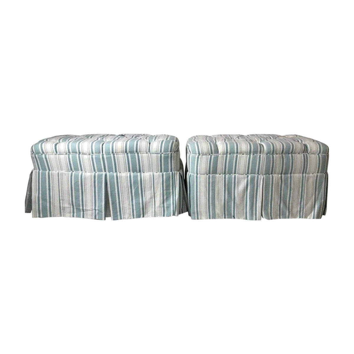 A Pair, Bennison Upholstered Tufted Ottomans on a white background