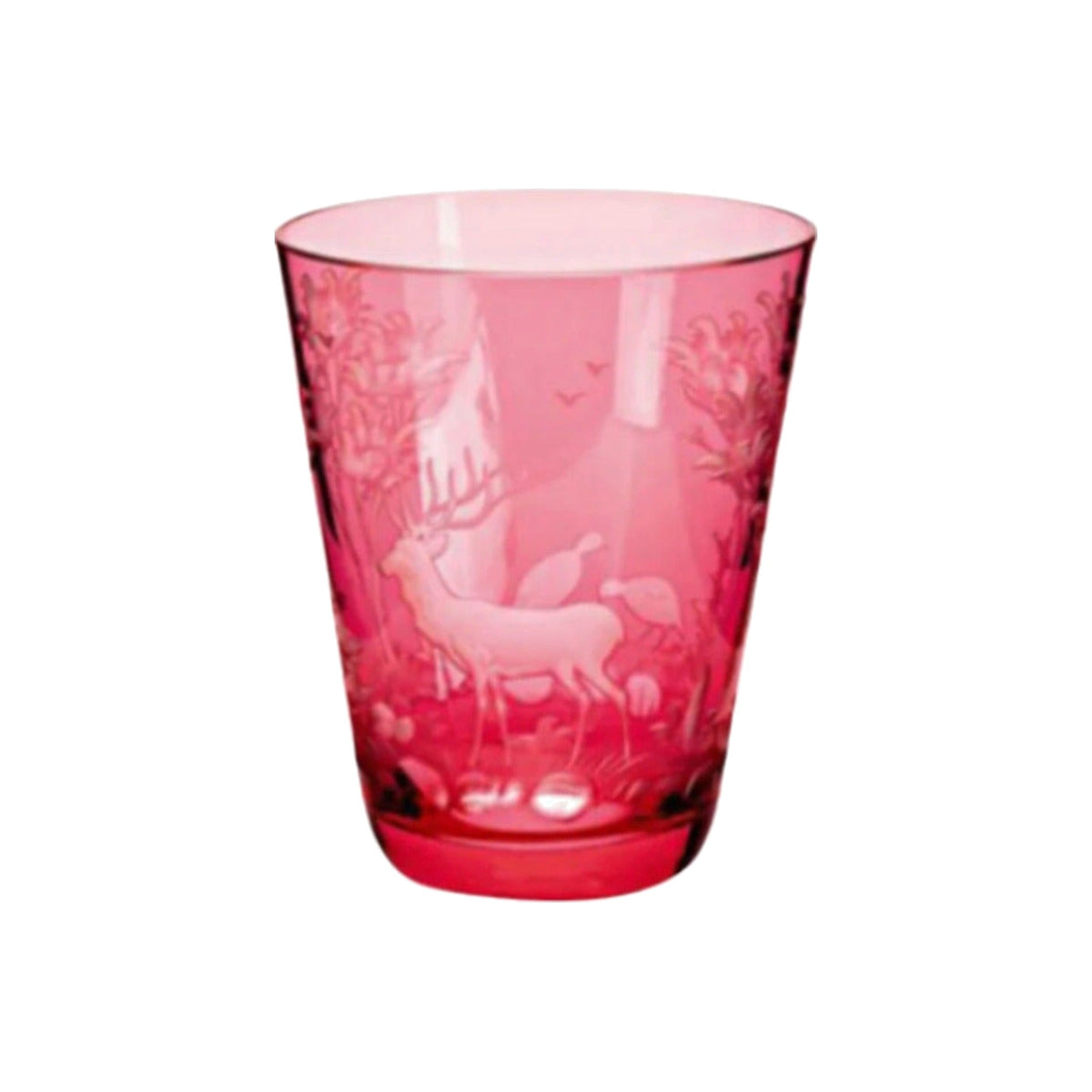 Single Schliersee Ruby Tumbler - Stag & Partridge Engraving glass, shown alone on a white background
